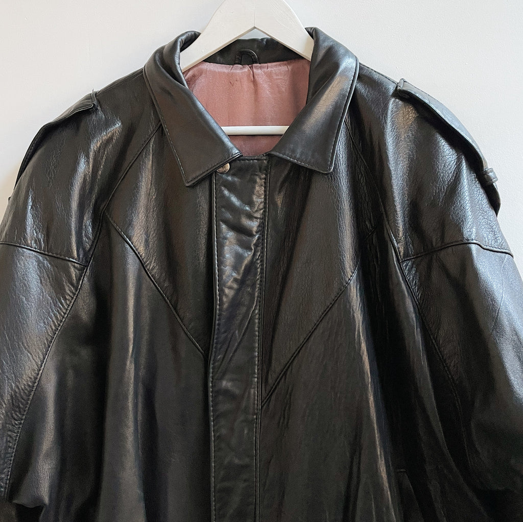 Obsidian Glossy Leather Bomber