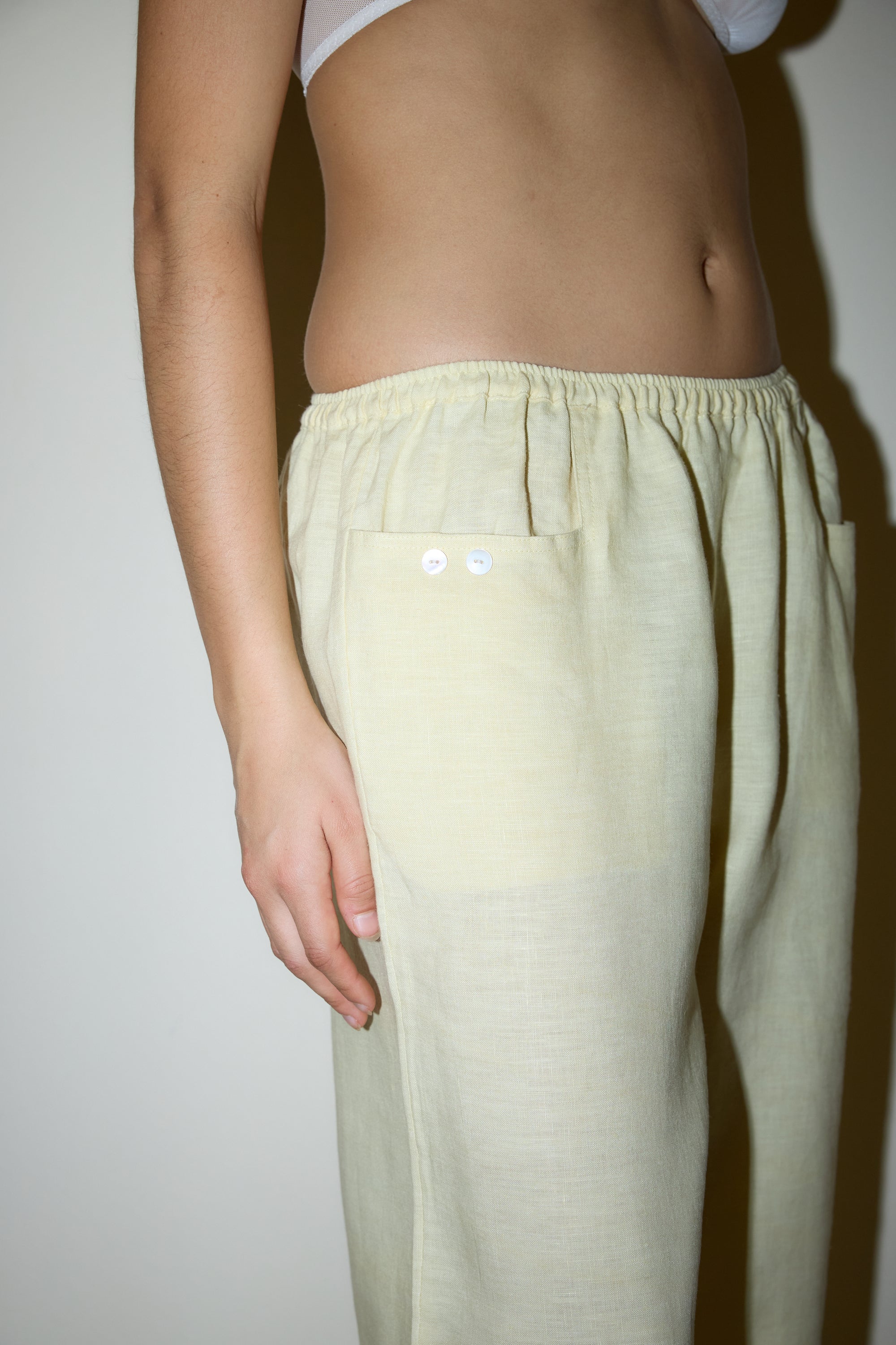 Deiji Studios | Linen Square Pocket Pant in Butter