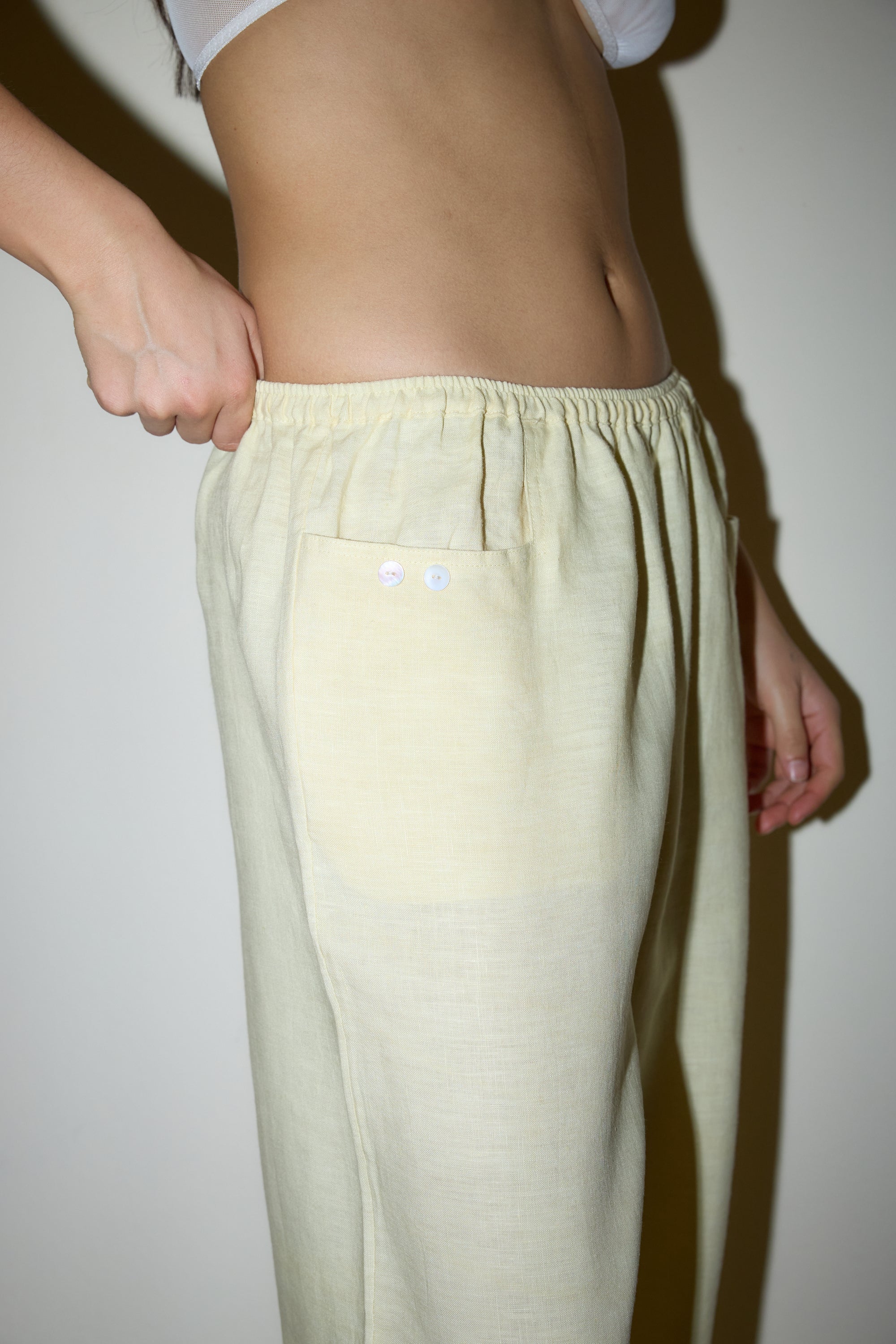Deiji Studios | Linen Square Pocket Pant in Butter