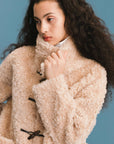 Cubic | High Collar Furry Wool Coat in Antique White