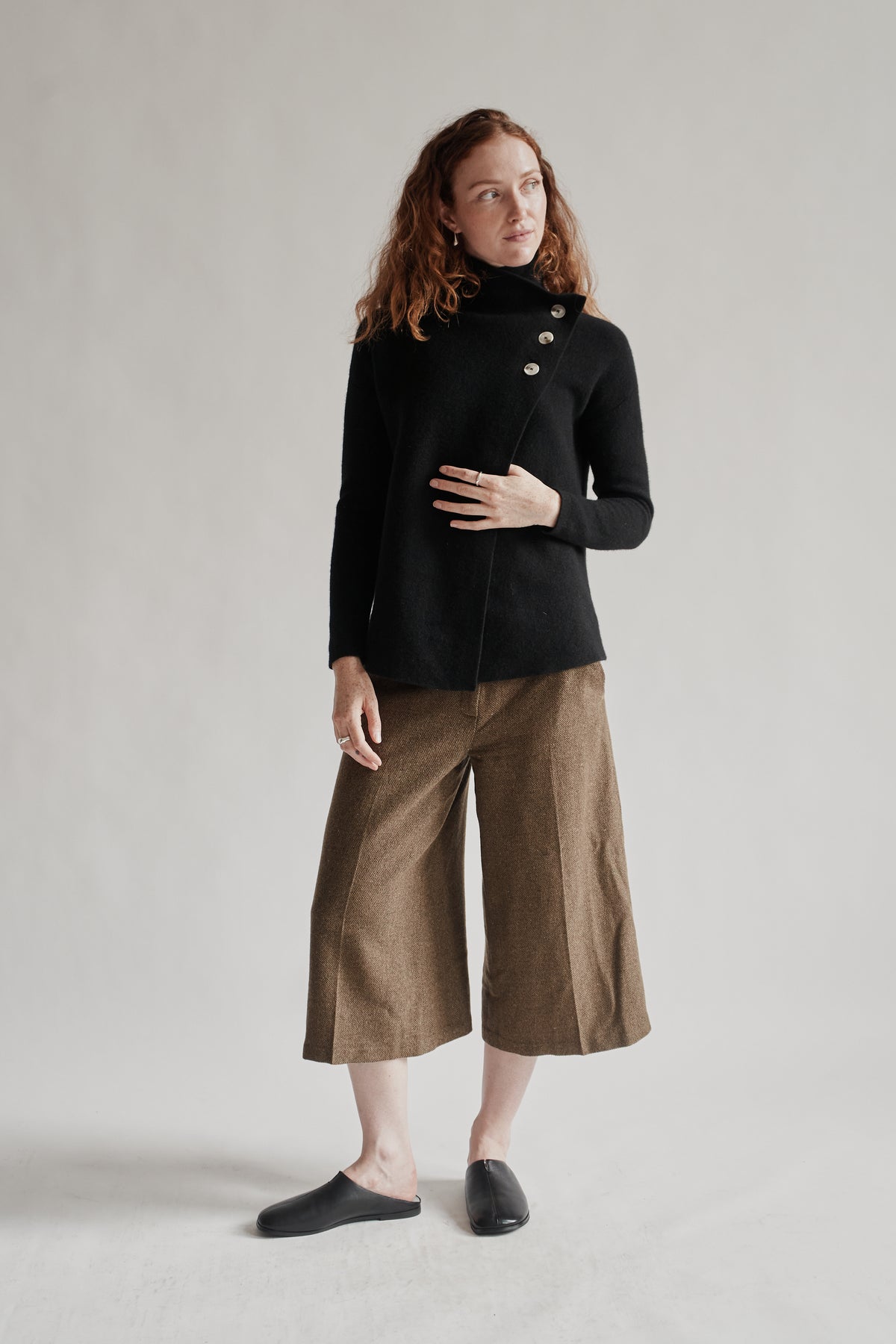 Black Asymmetrical Cashmere Wrap Cardigan - Hey Jude