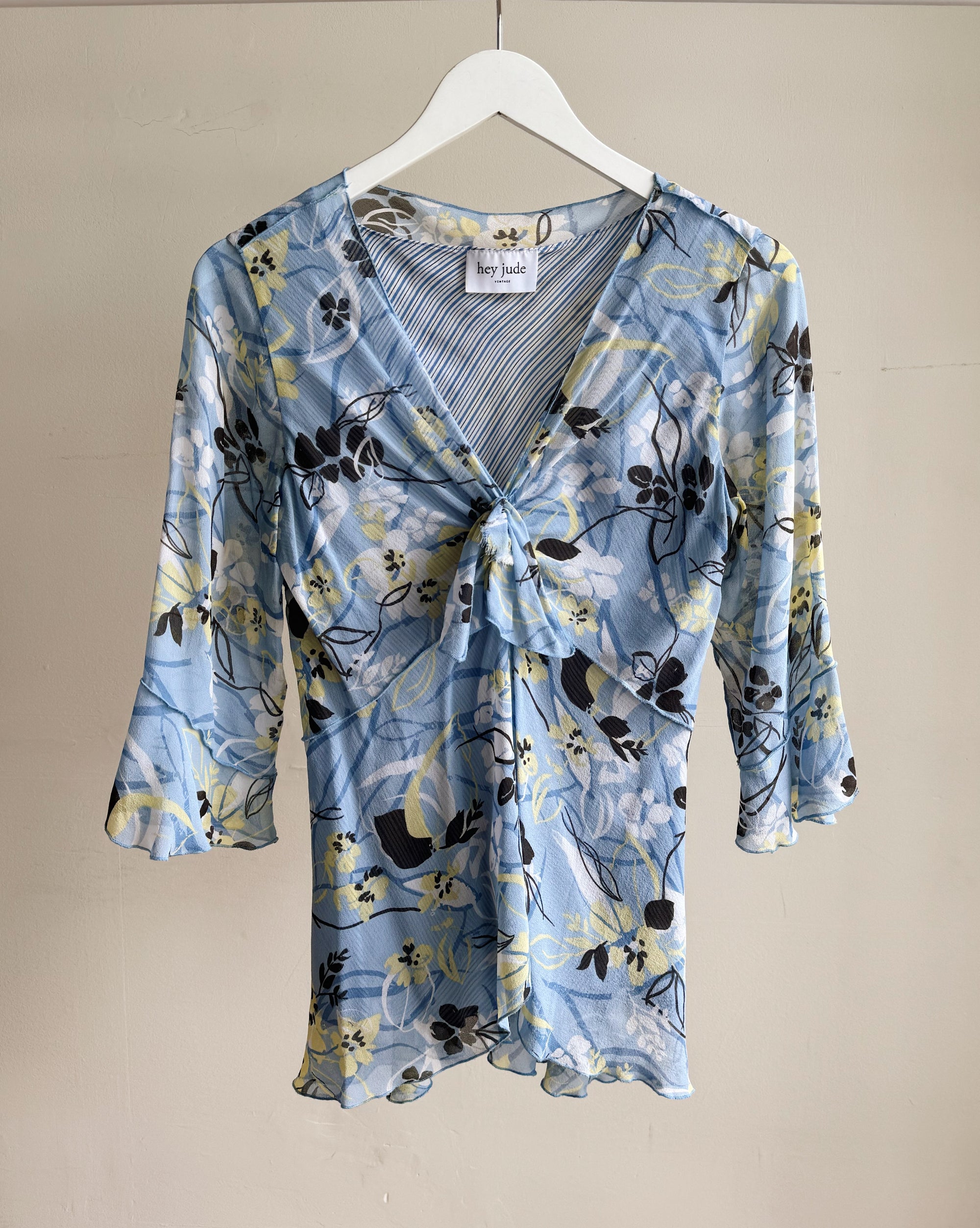 Sky Blue Floral Silk Tie Top