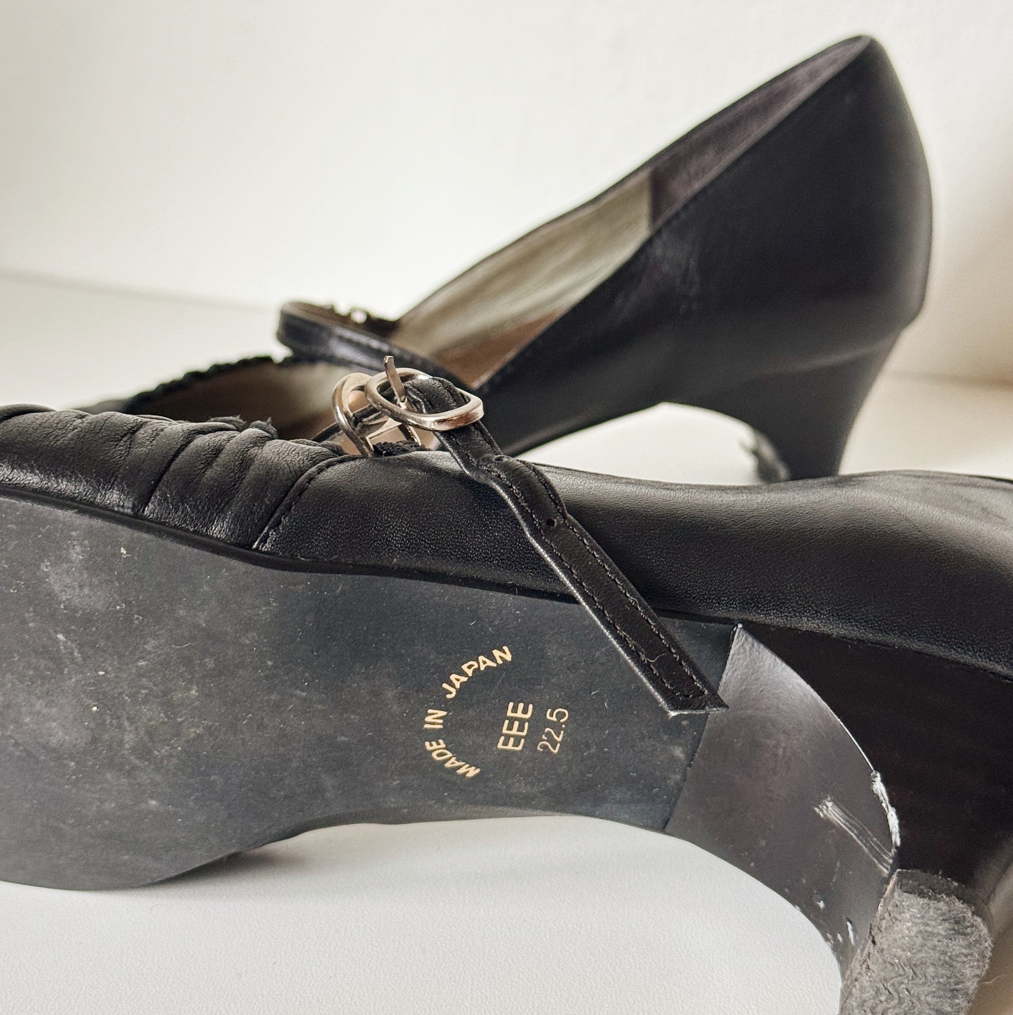 Black Ruched Leather Mary Janes | Size 6.5 - Hey Jude