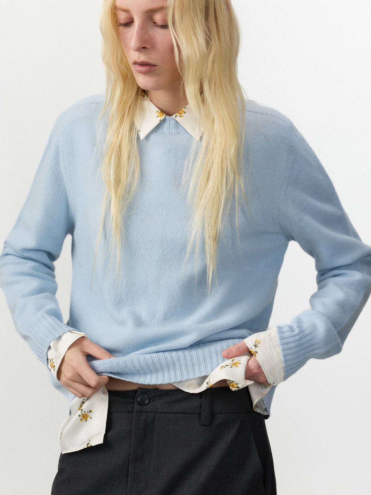 CUBIC | Wool Relaxed Crewneck Sweater in Sky Blue