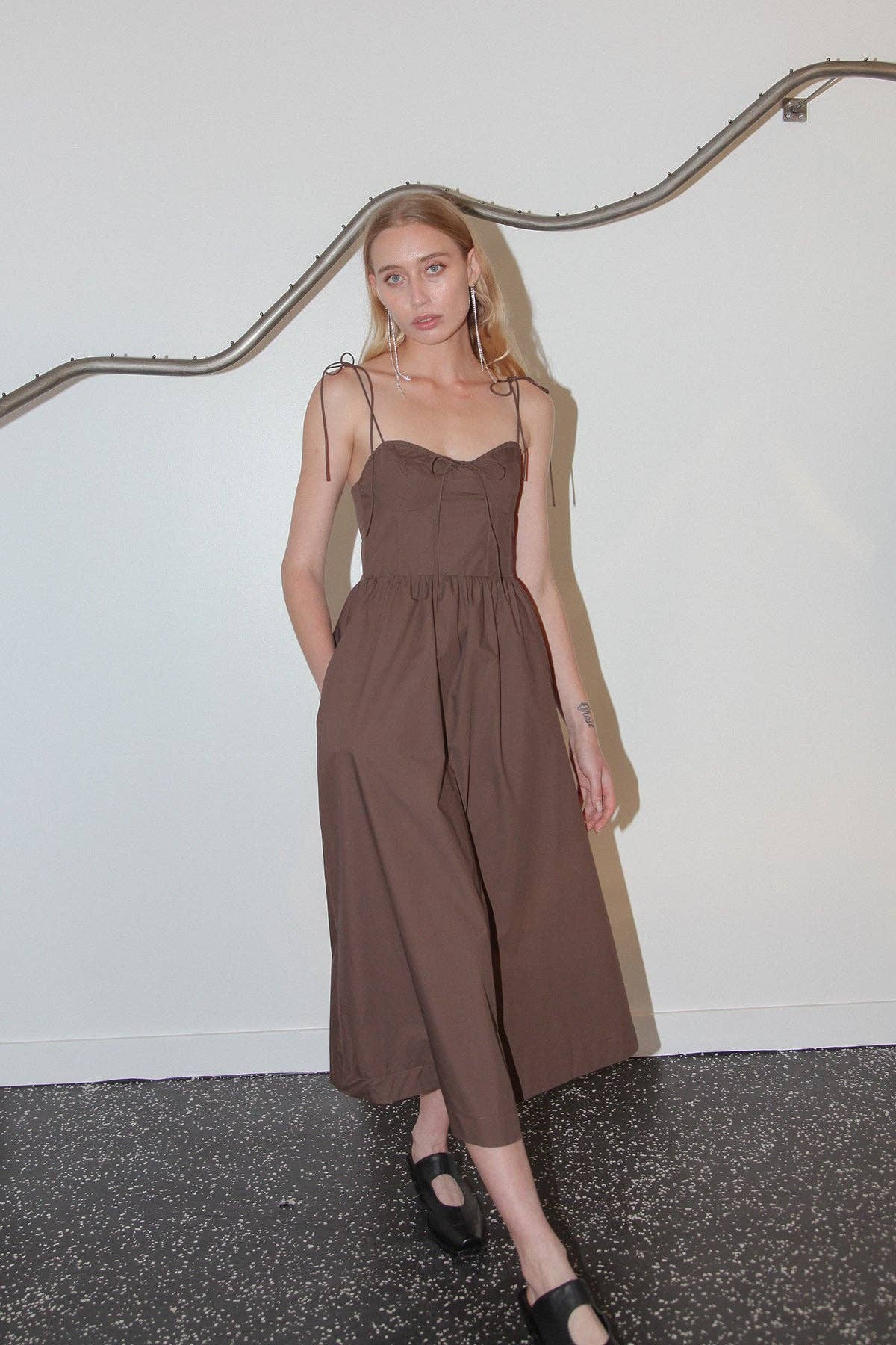 KkCo | Studio 111 Tie Spaghetti Dress in Cocoa