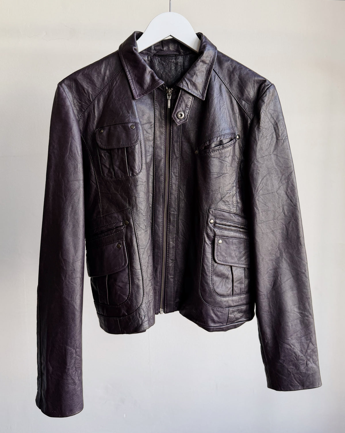 Eggplant Leather Utility Jacket