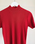 Ruby Red Silk Short Sleeve Ribbed Knit