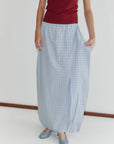 Deiji Studios | Maxi Belt Skirt in Powder Check PRESALE