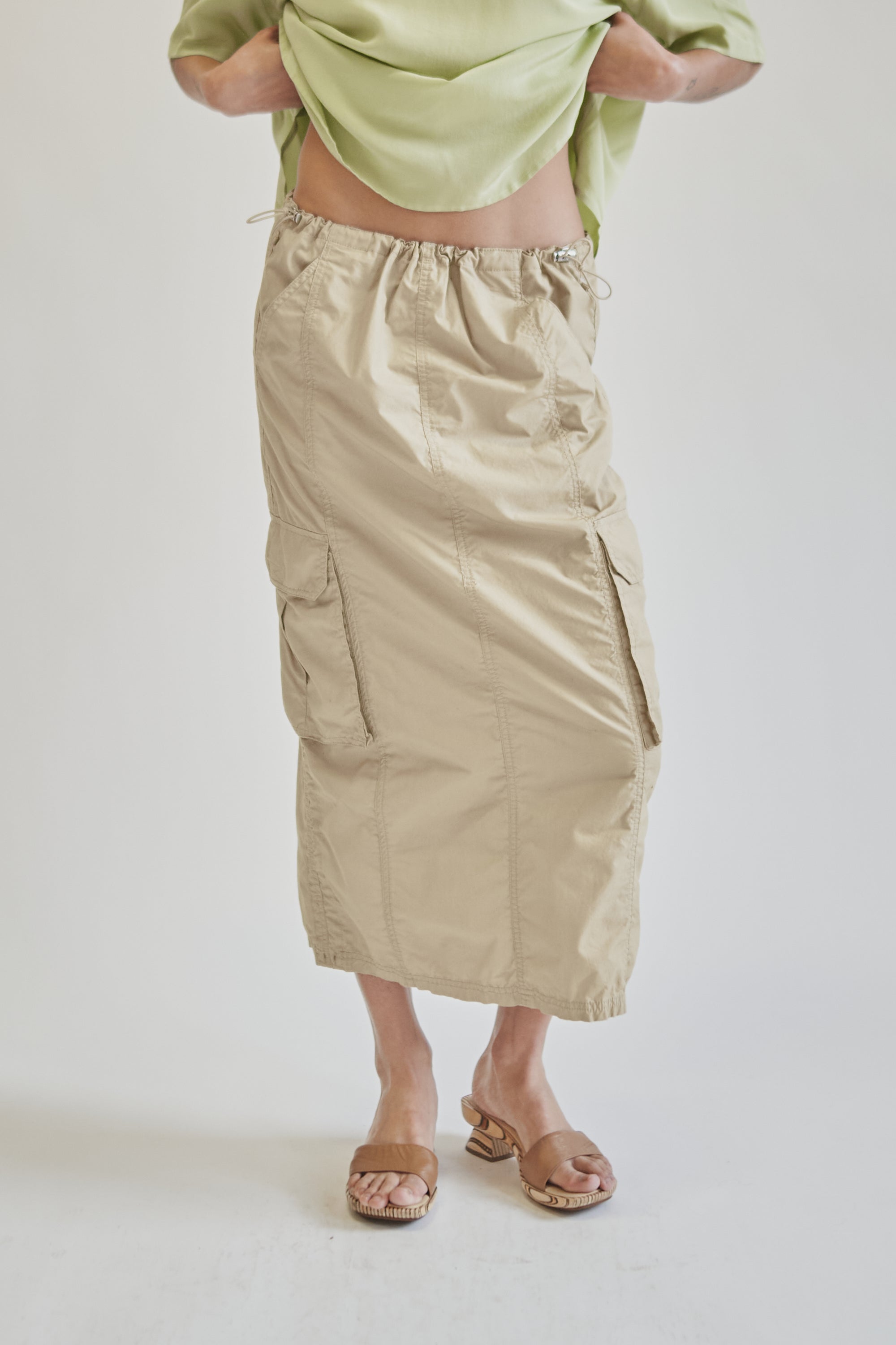 Khaki Parachute Cargo Maxi Skirt - Hey Jude