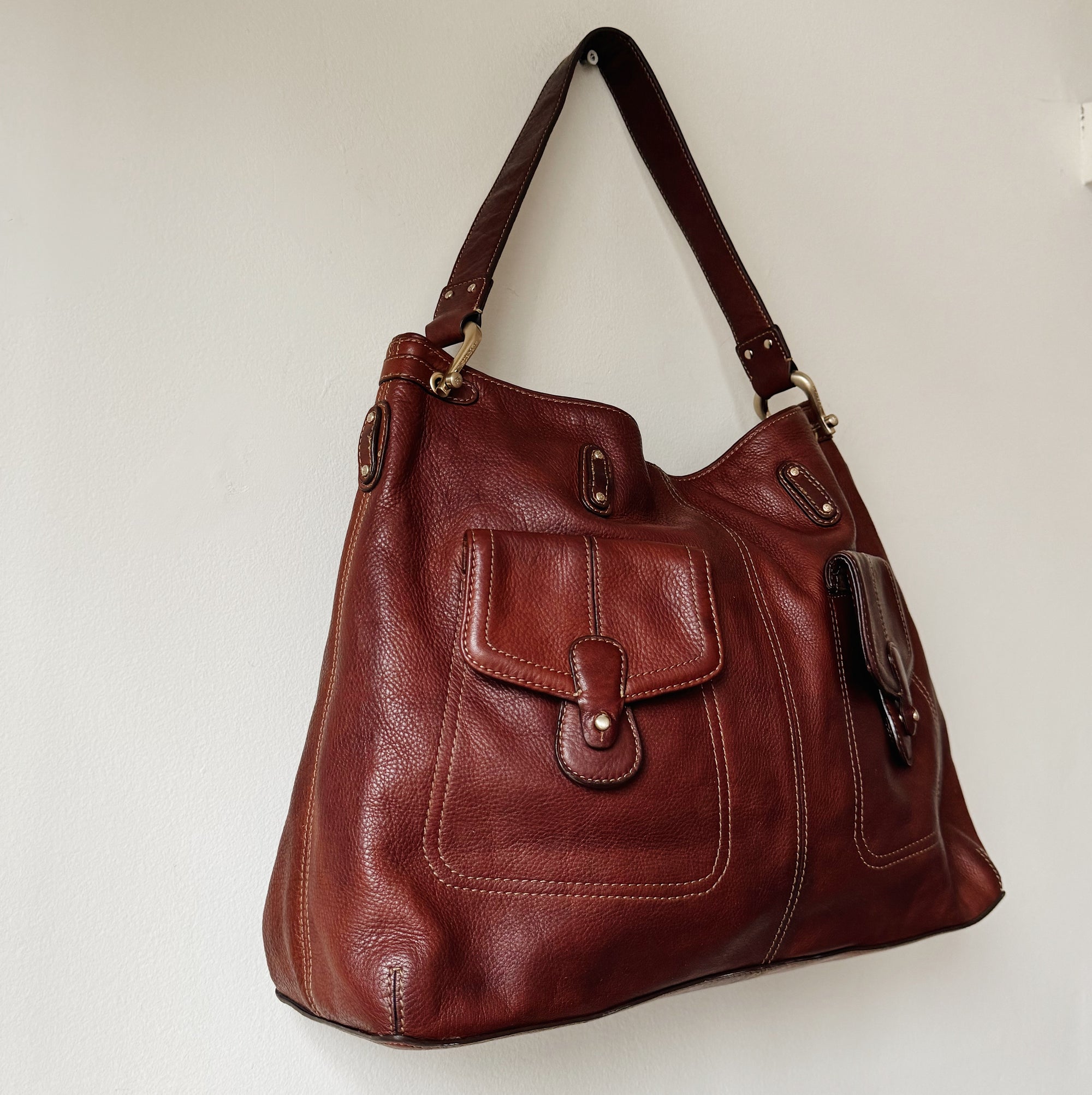 Burgundy Leather Pocket Shoulder Bag - Hey Jude