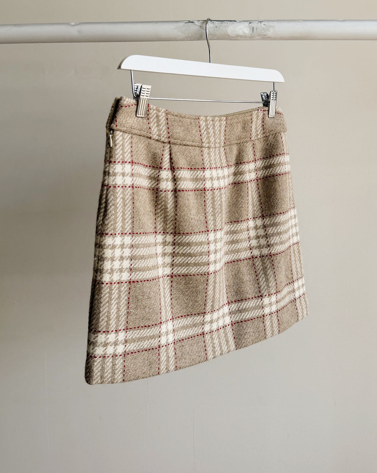 Taupe Plaid Wool Mini Skirt - Hey Jude