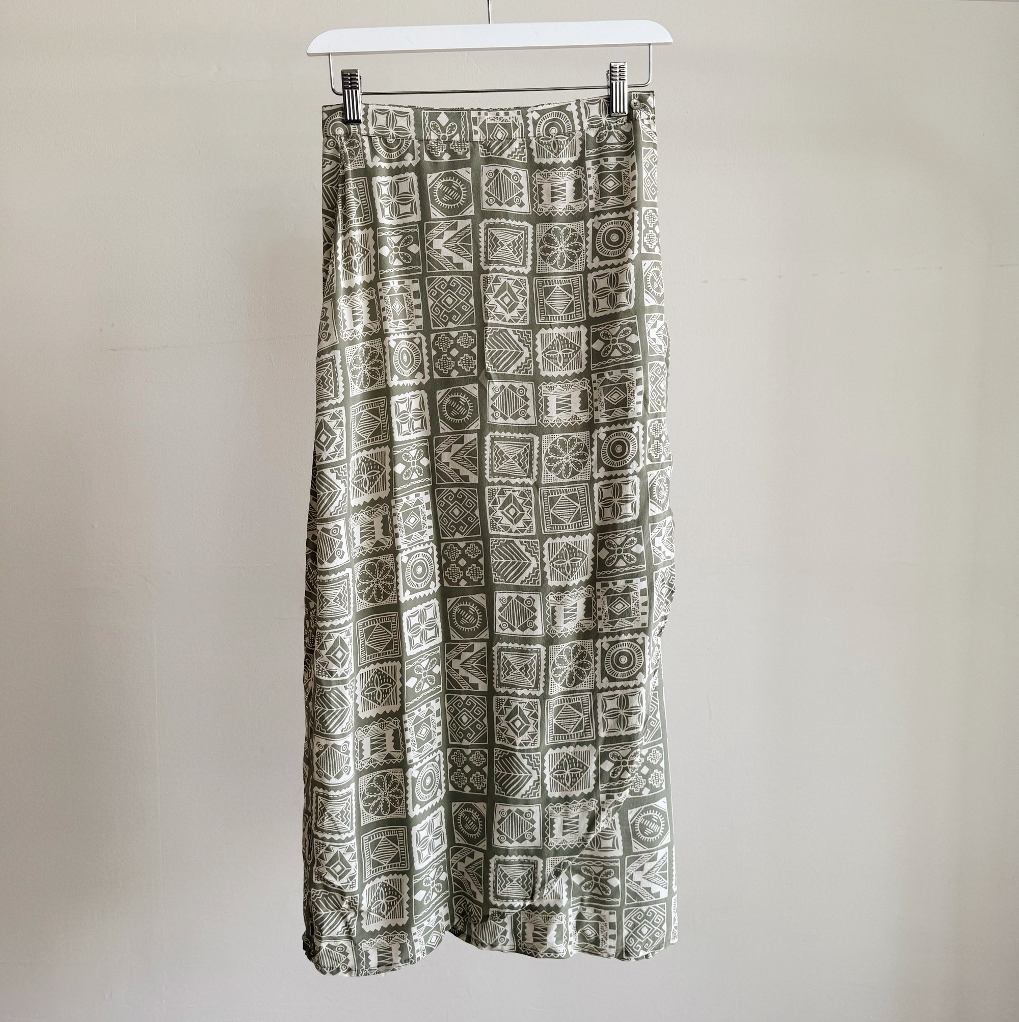 Sage Geometric Wrap Skirt