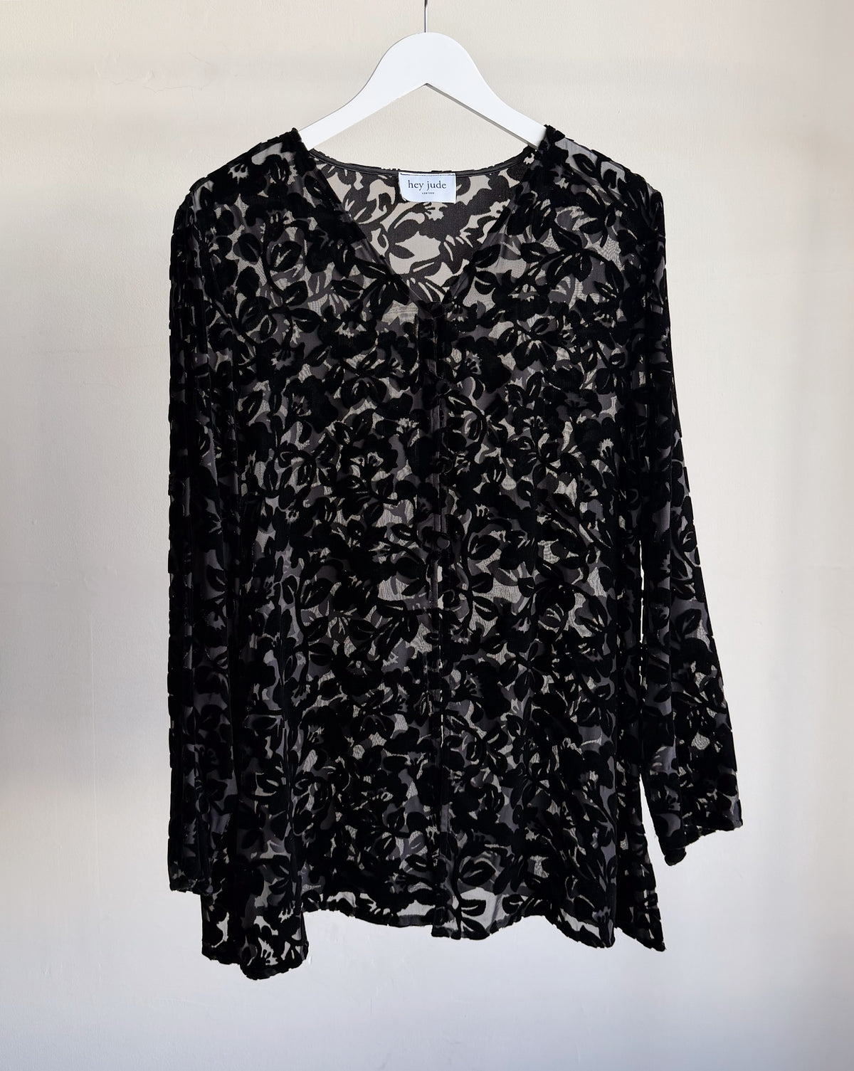 Black Velvet Floral Burnout Button Up