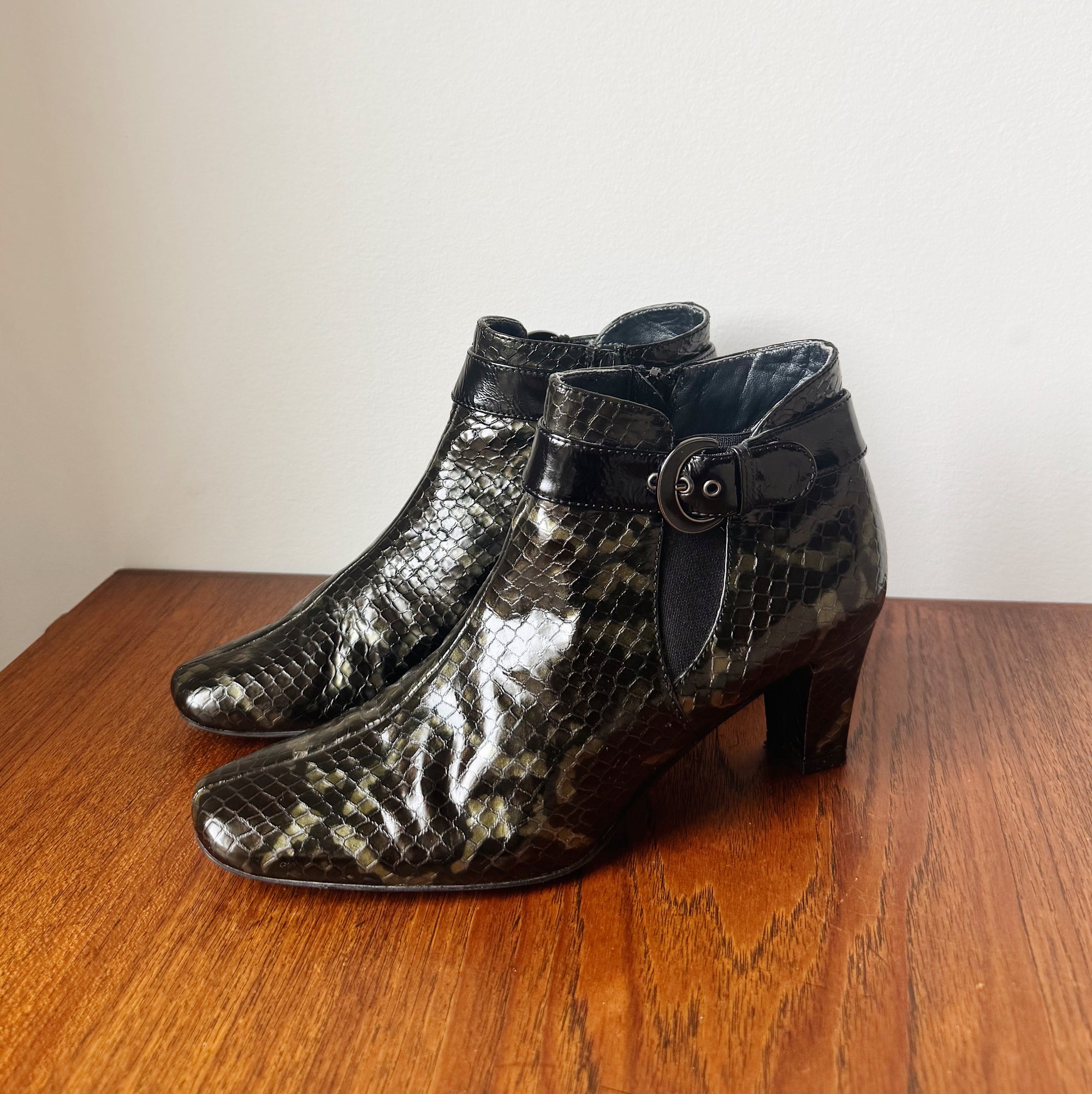 Patent Snakeskin-Embossed Ankle Boots | Size 7.5 - Hey Jude