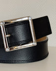 Ink Leather Belt With Crystal Buckle
