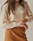 Cream Silk Long Sleeve Blouse