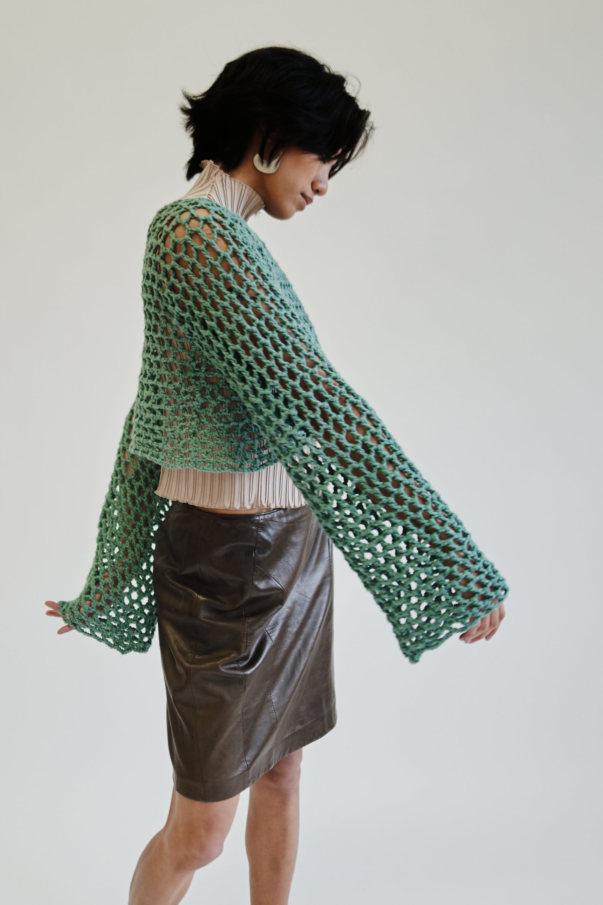 Turquoise Cotton Crochet Knit Pullover - Hey Jude