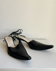Black Leather Lace Up Kitten Heels | Size 38
