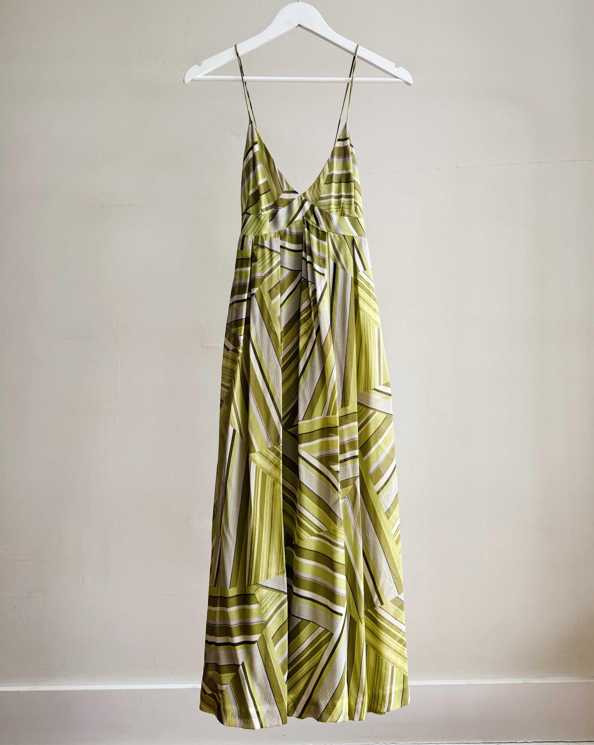 Avocado Geometric Silk Maxi Dress