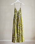 Avocado Geometric Silk Maxi Dress