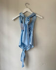 hijulez | Silk Draped Halter Top in Baby Blue
