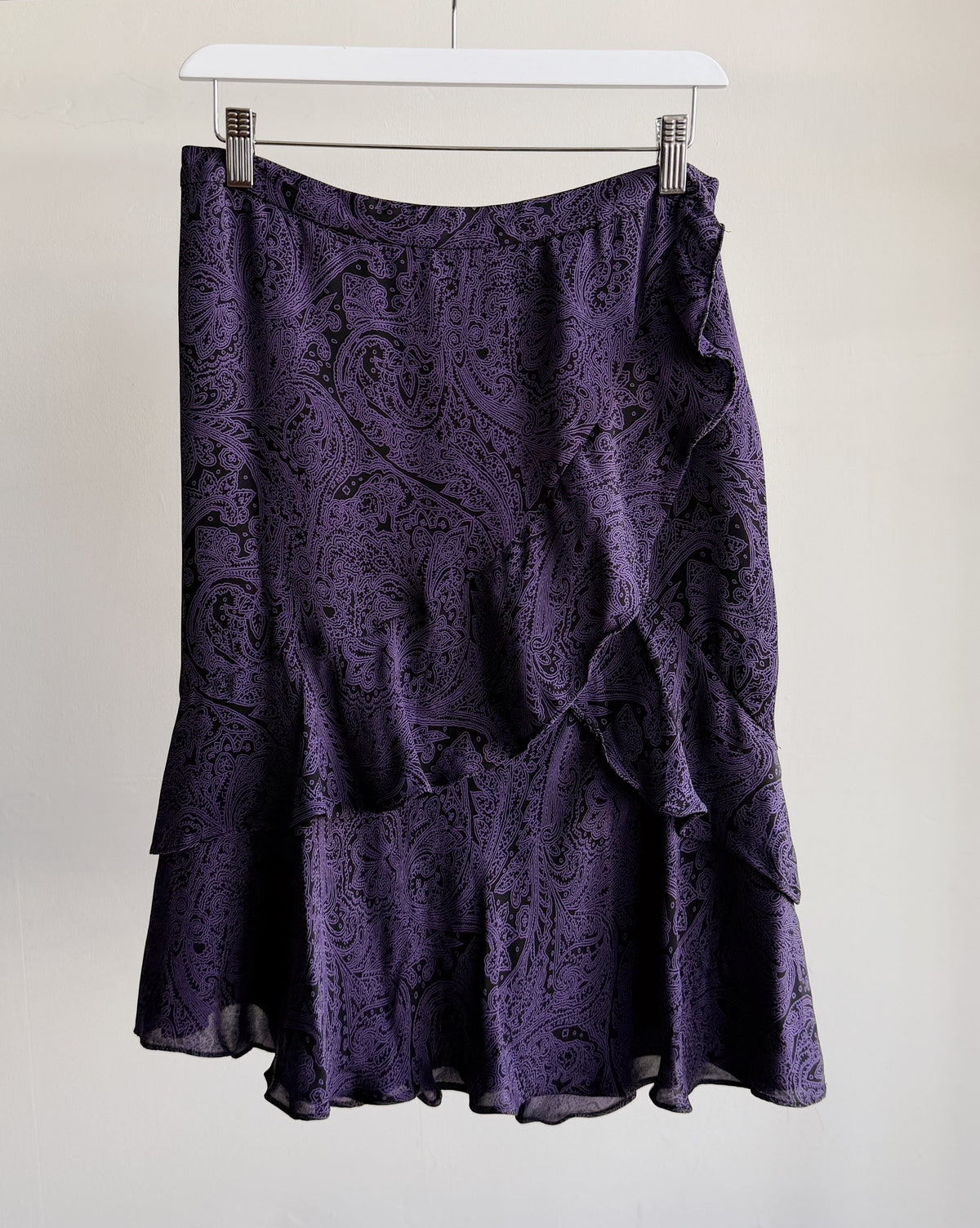 Purple Silk Paisley Flutter Skirt