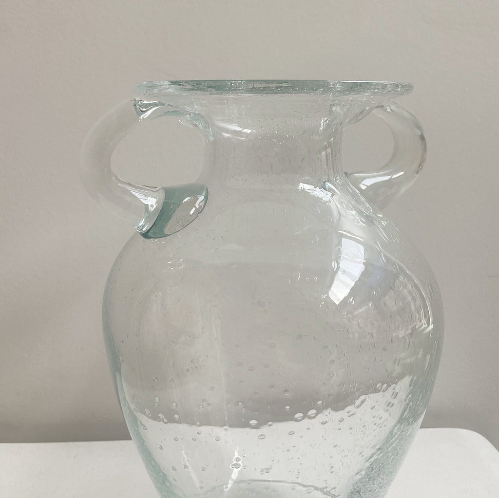 Clear Blown Glass Amphora Art Vase