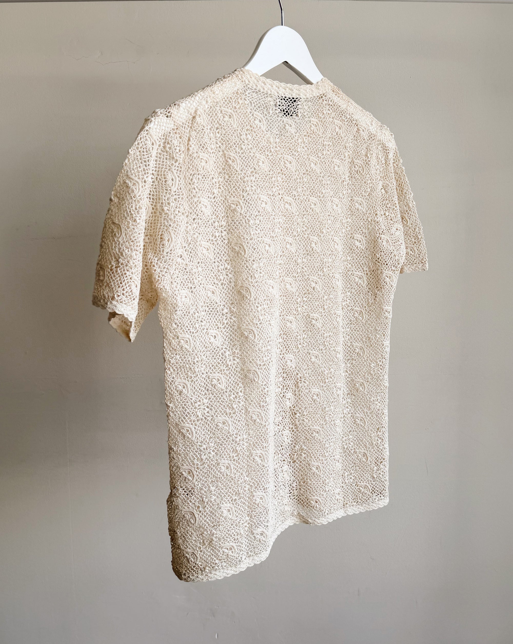 Cream Cotton Crochet Cardigan Tee