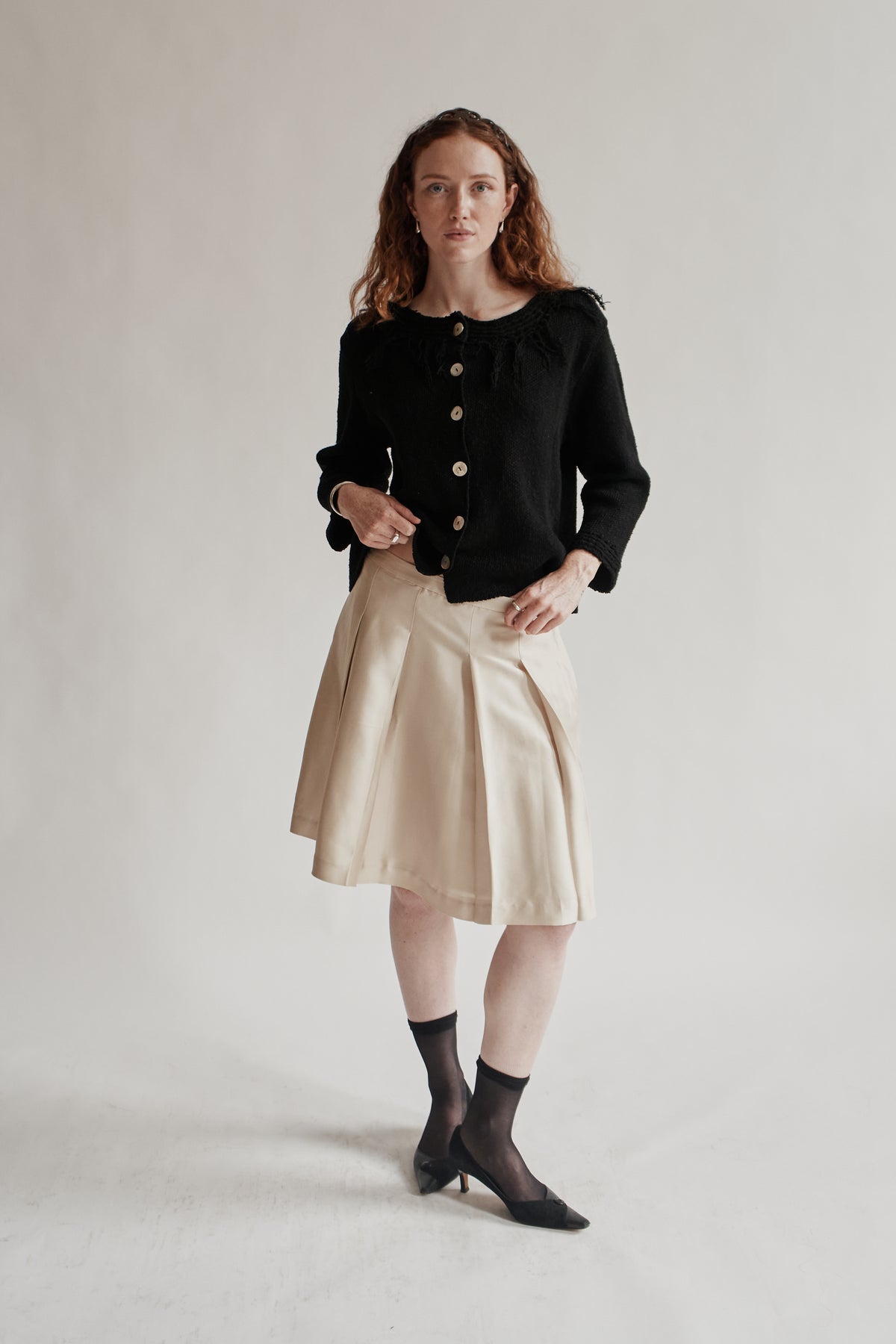 Oyster Silk Pleat Skirt