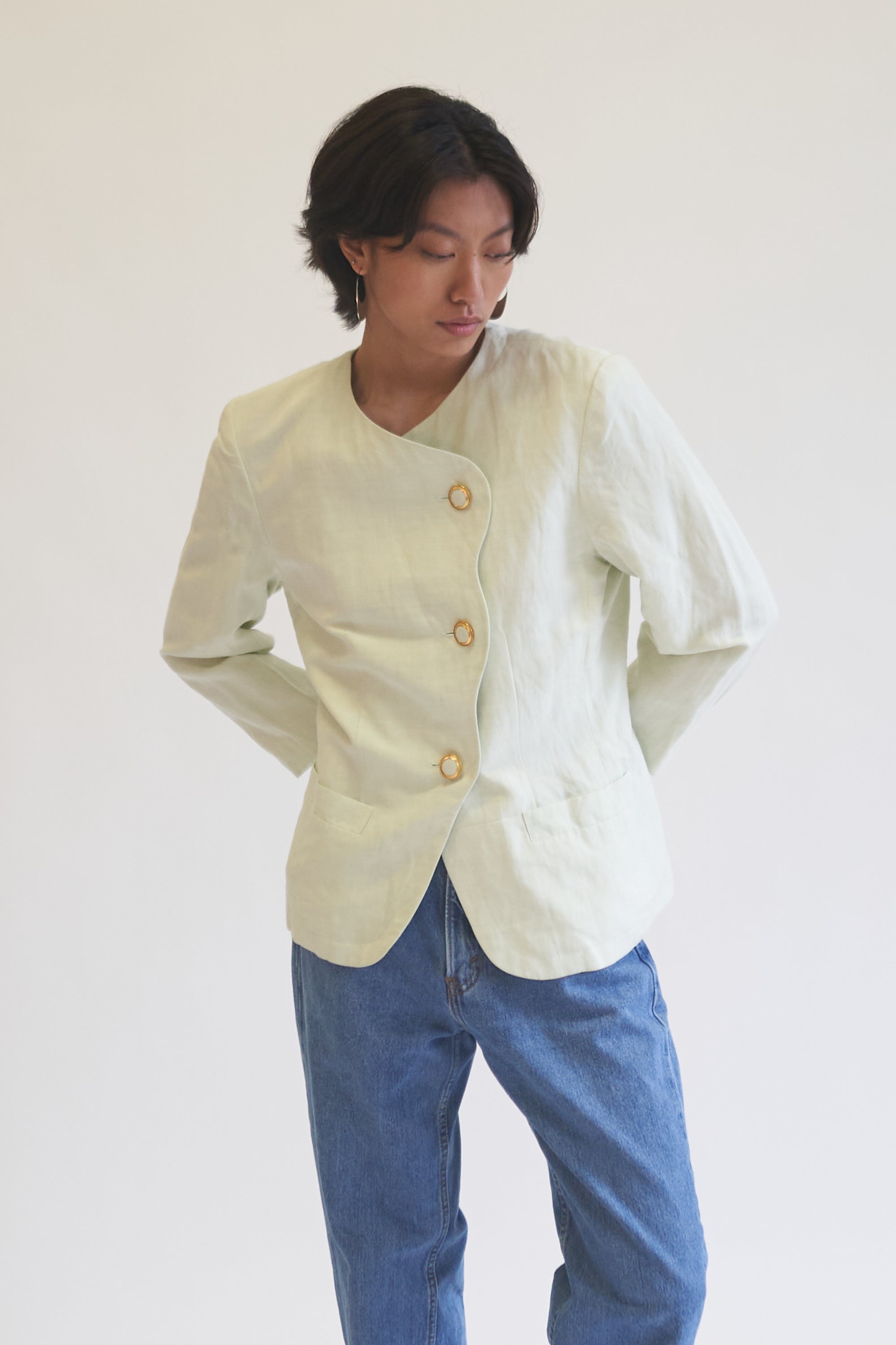 Mint Scalloped Linen Blazer - Hey Jude