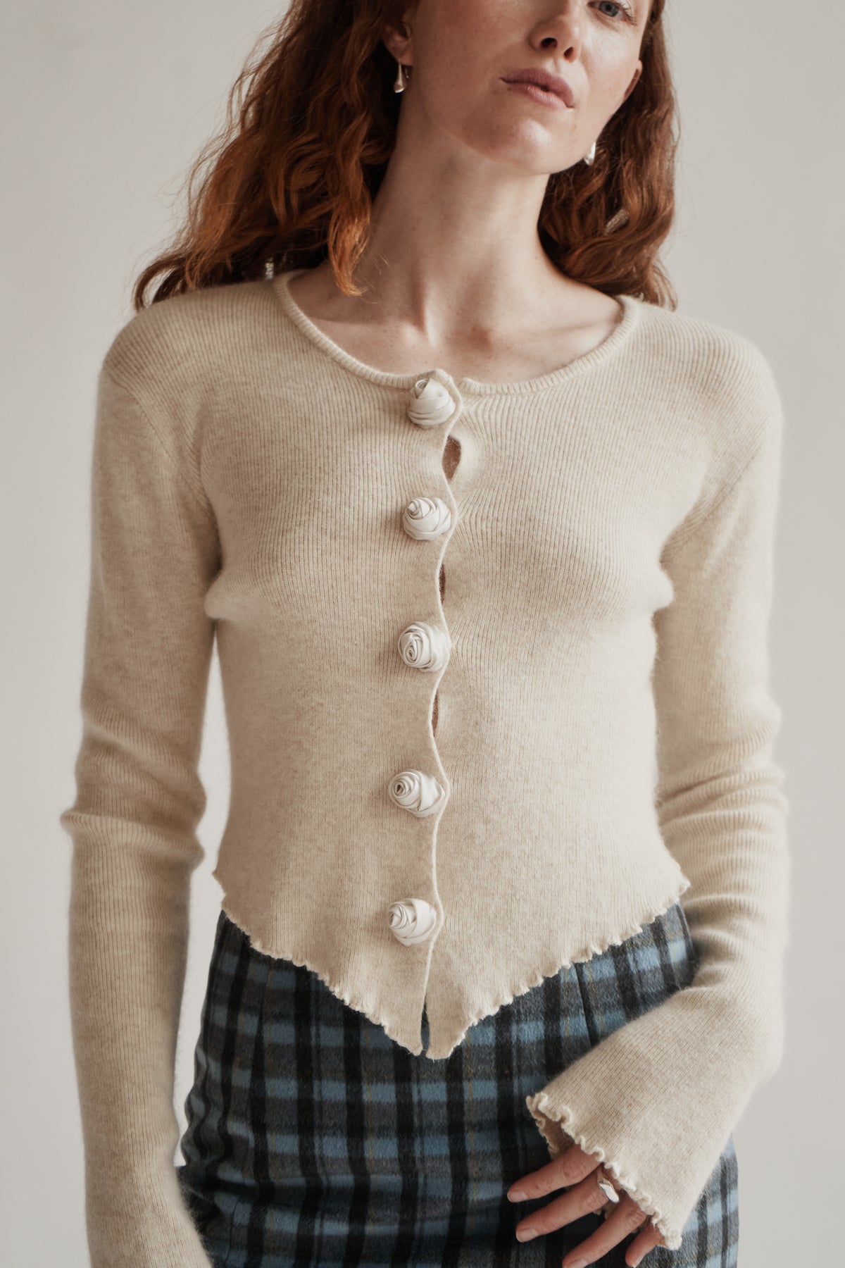 Oatmeal Cashmere Rosebud Cardigan