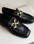 Black + Gold Ornate Leather Loafer | Size 41