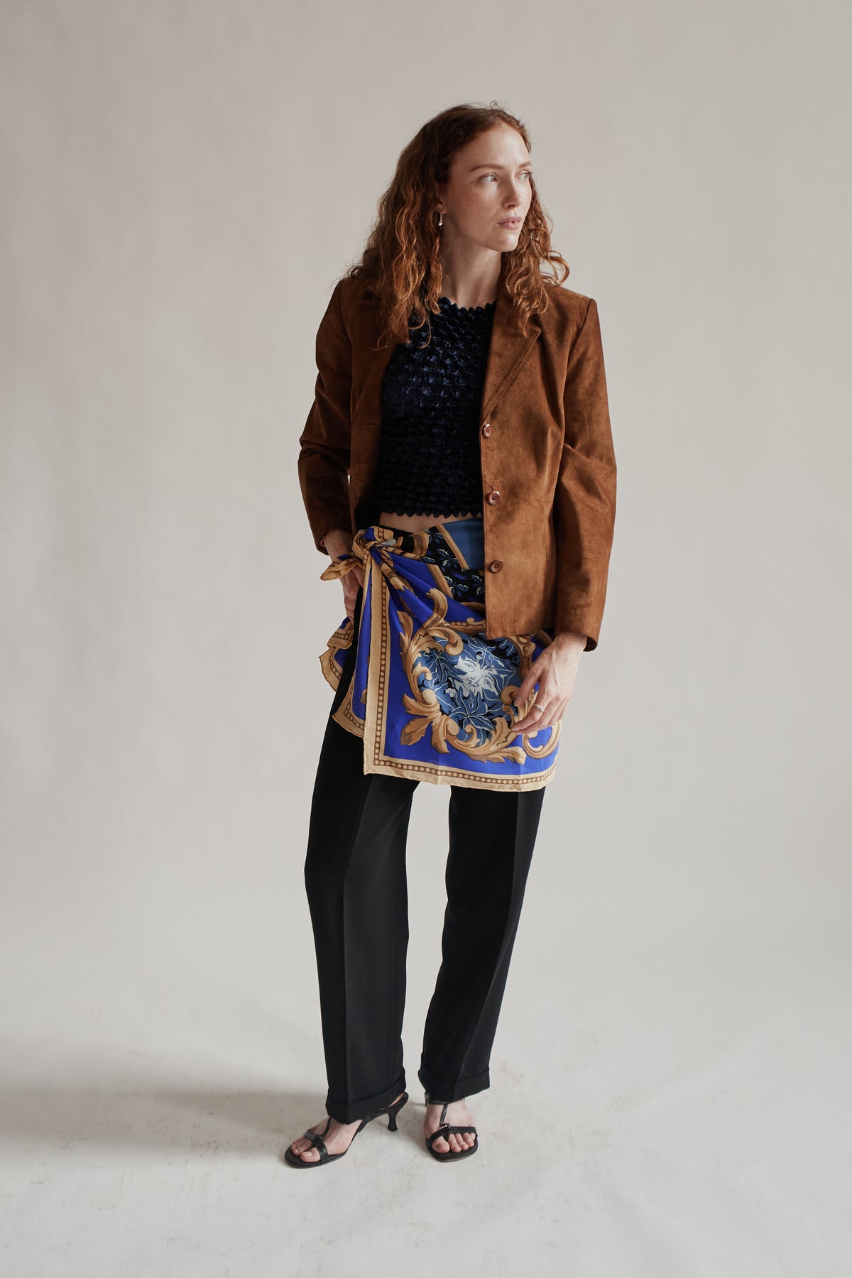 Navy Popcorn Textured Top