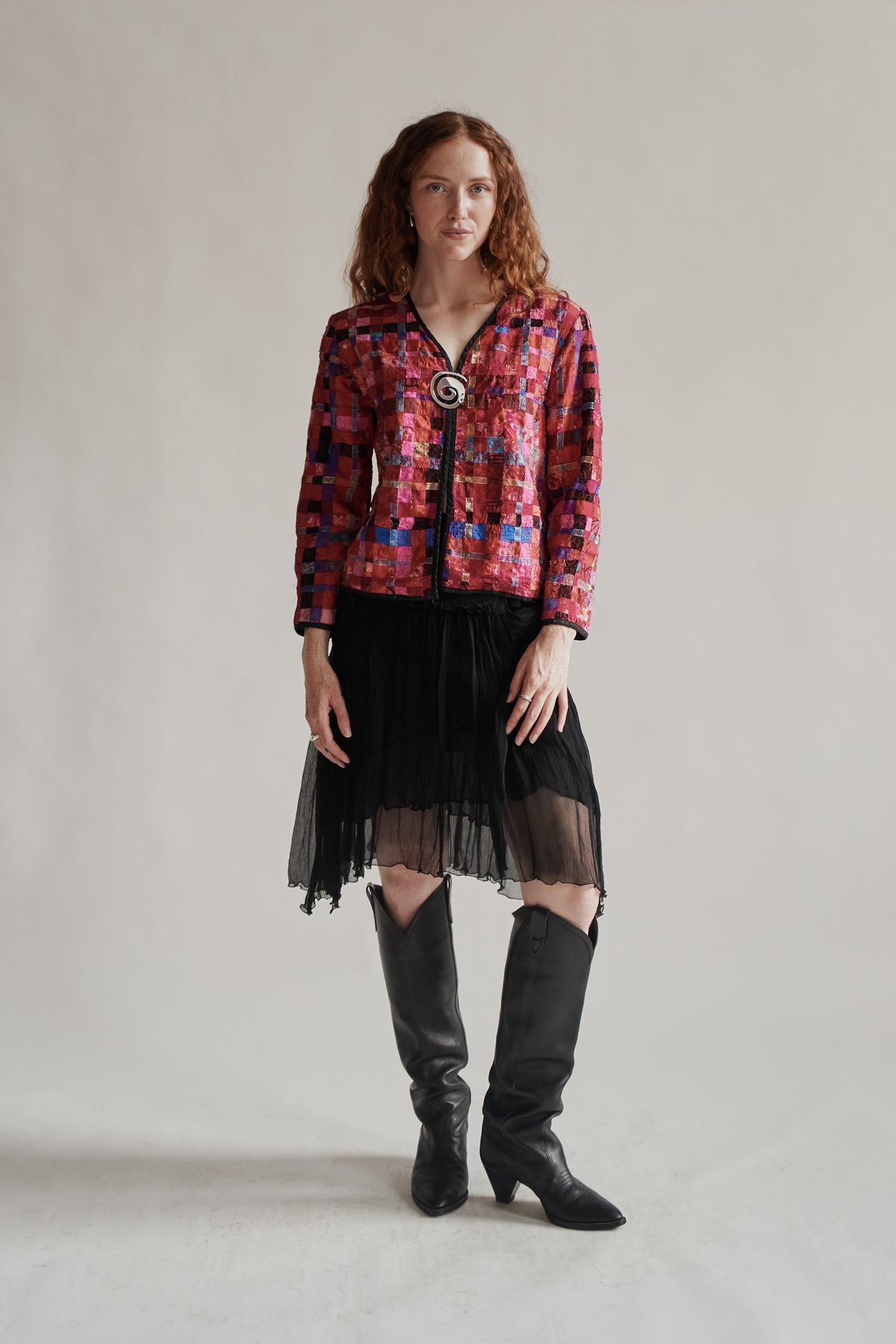 Fuchsia Tonal Silk Patchwork Jacket