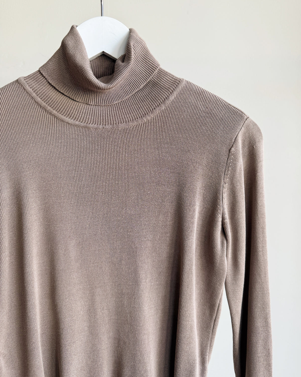 Taupe Silk Knit Turtleneck