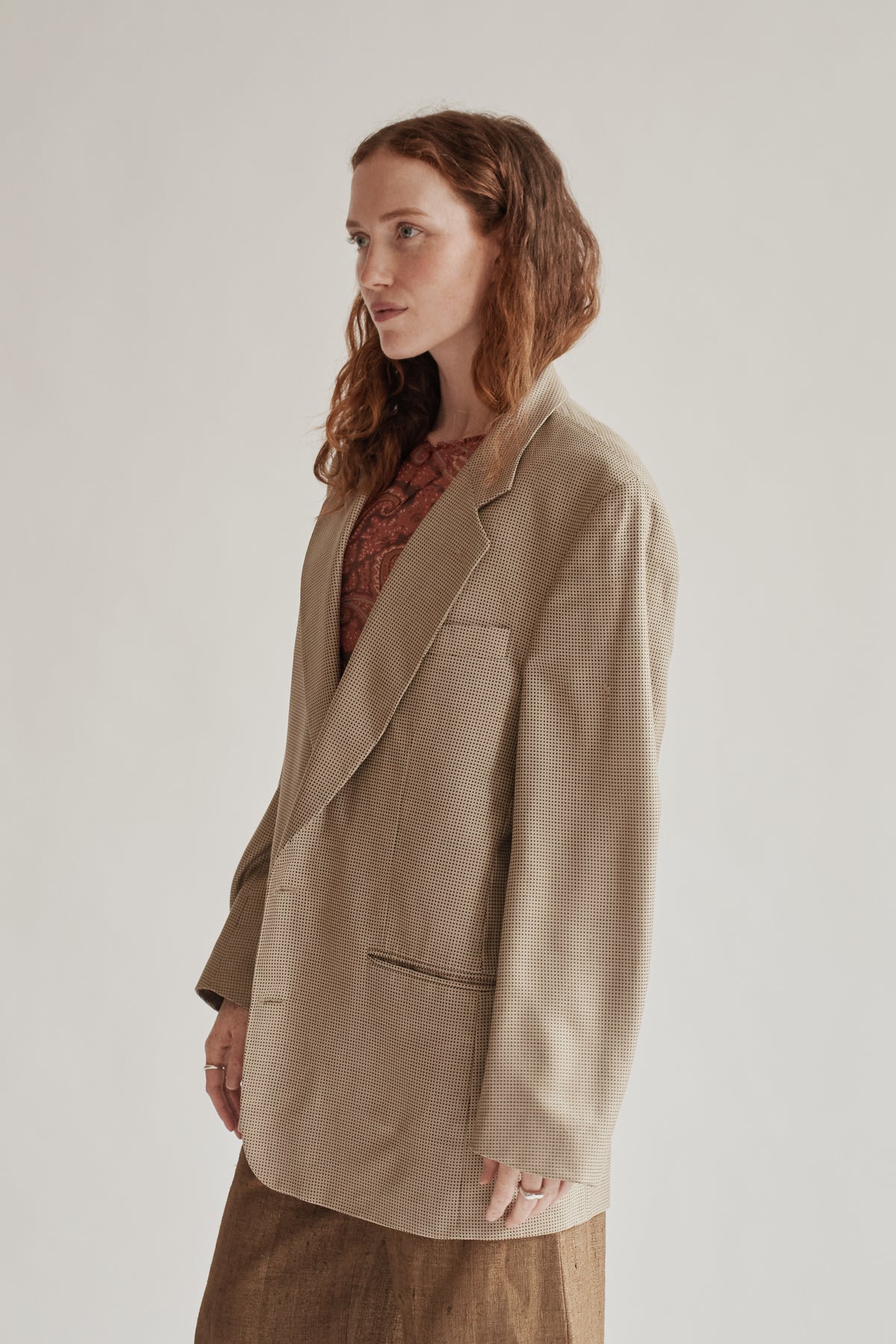 Champage Silk + Wool Pin Dot Blazer