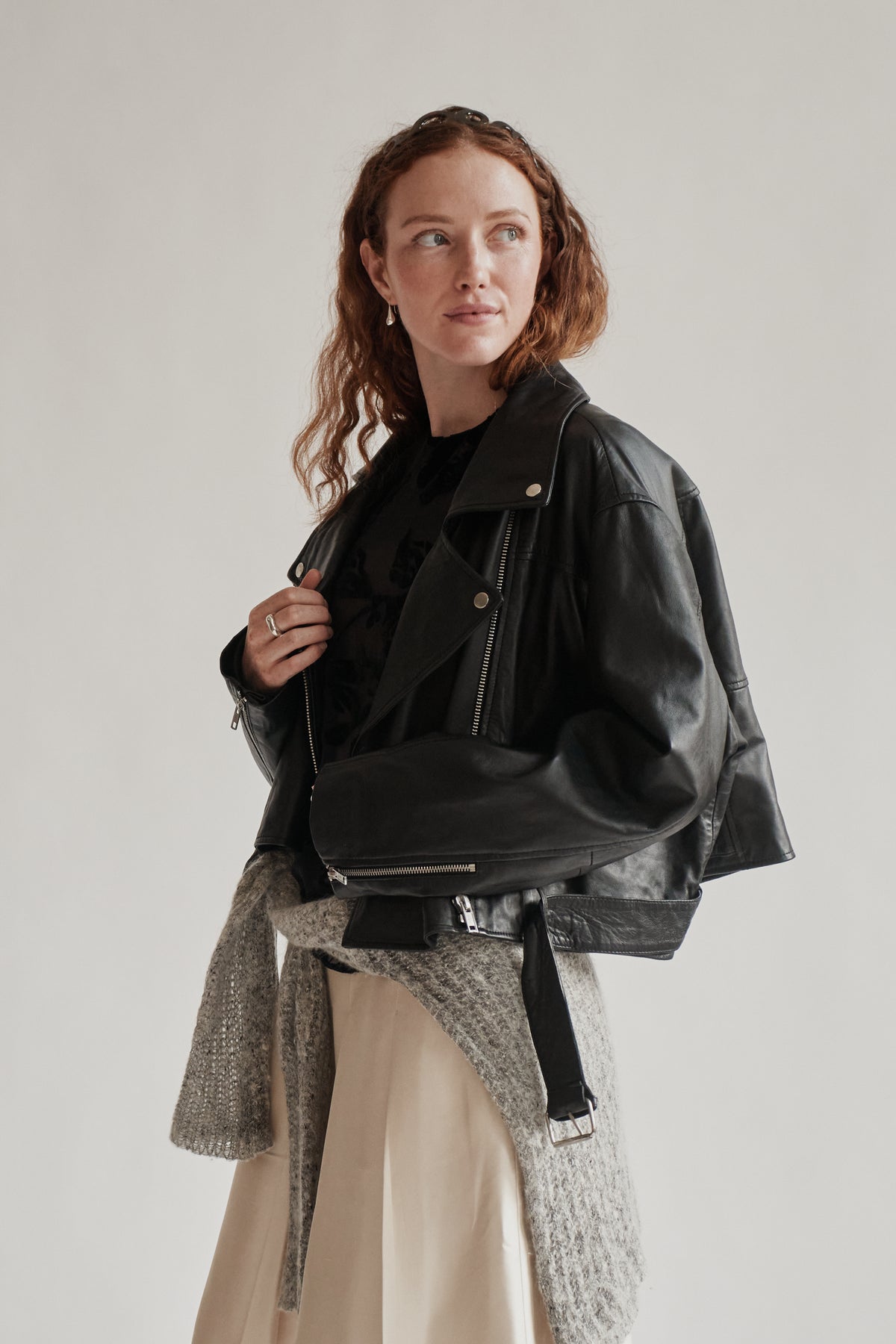 Black Lamb Leather Cropped Moto Jacket