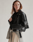 Black Lamb Leather Cropped Moto Jacket