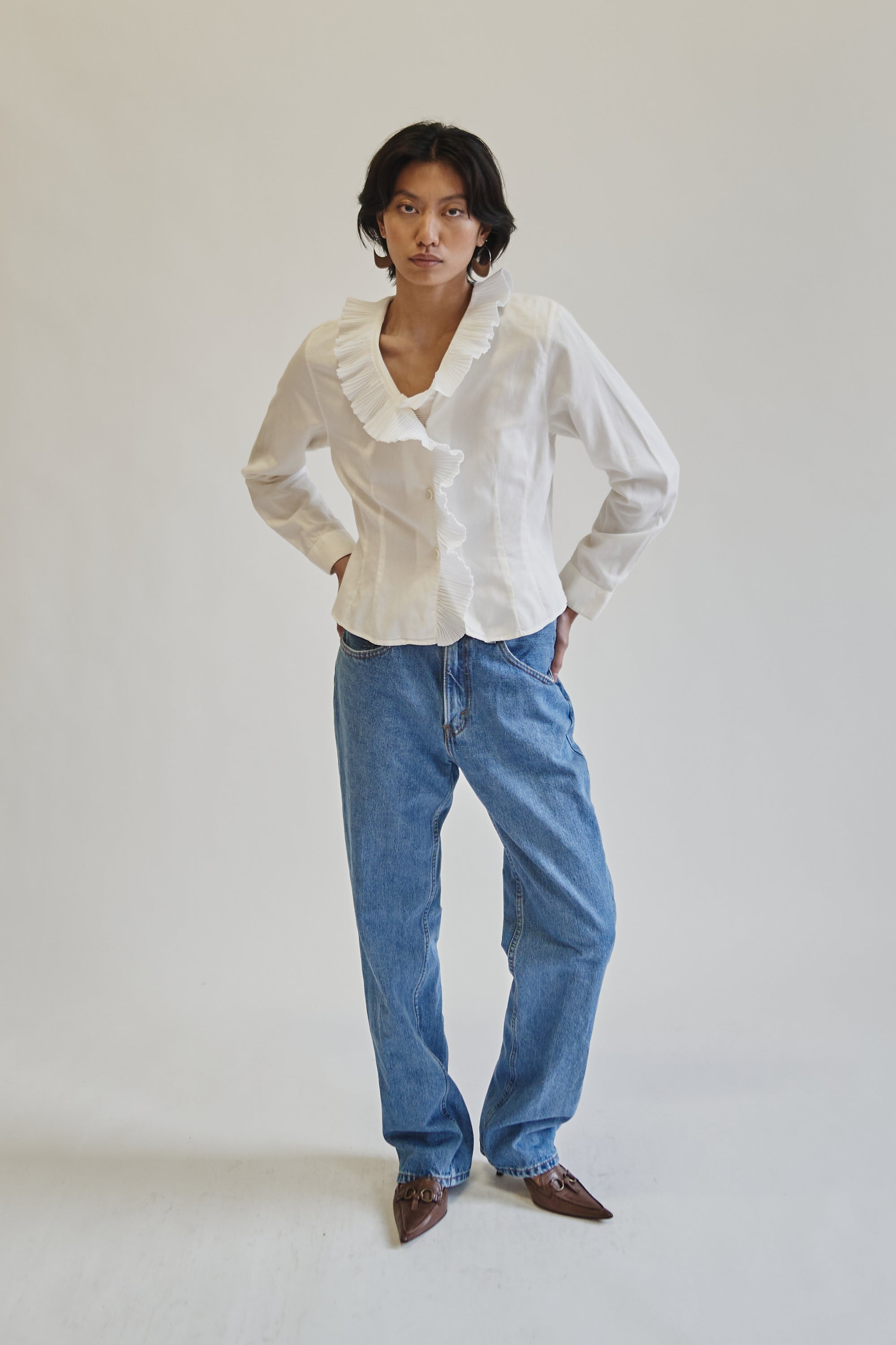 White Romantic Pleated Cotton Blouse - Hey Jude