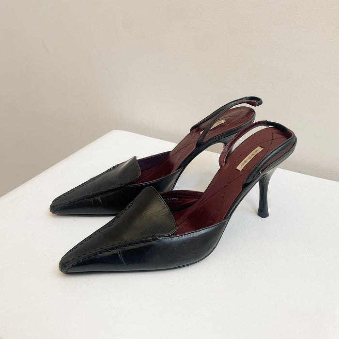 Onyx Leather Pointed Slingback | size 7.5