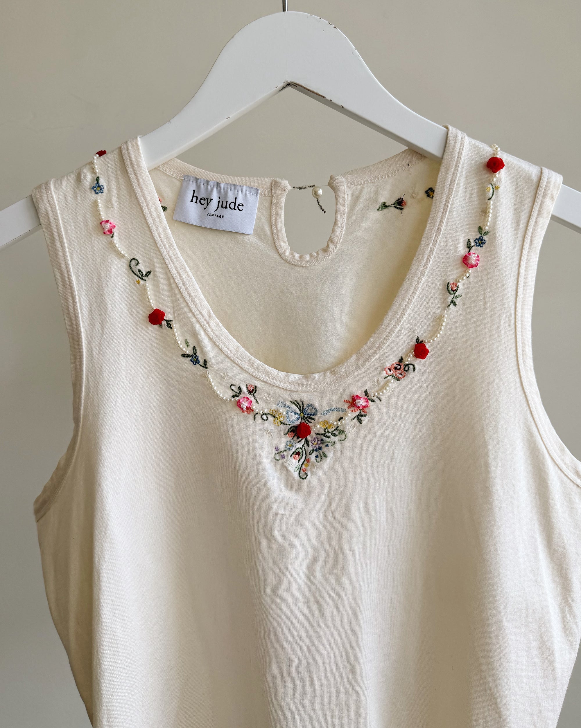 Cream Embroidered Floral Silk Top
