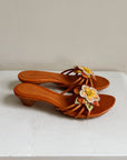 Tangerine Floral Applique Wedge Sandals | Size 8
