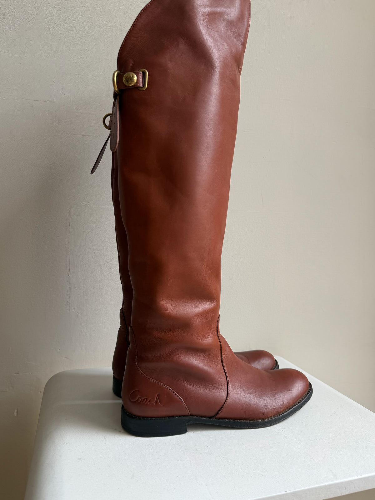 Coach Cognac Cheyenne Tall Leather Boots | Size 7