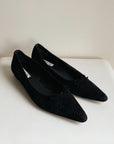 Onyx Suede Pointed Flat | Size 9.5