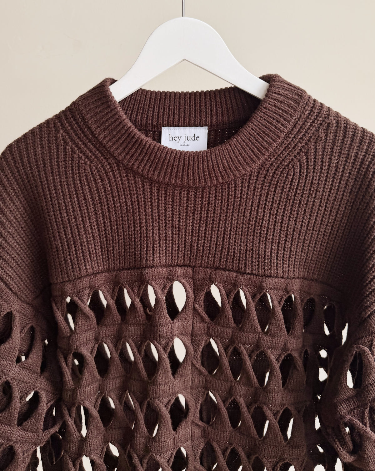 Espresso Cut Work Lattice Wool Sweater - Hey Jude