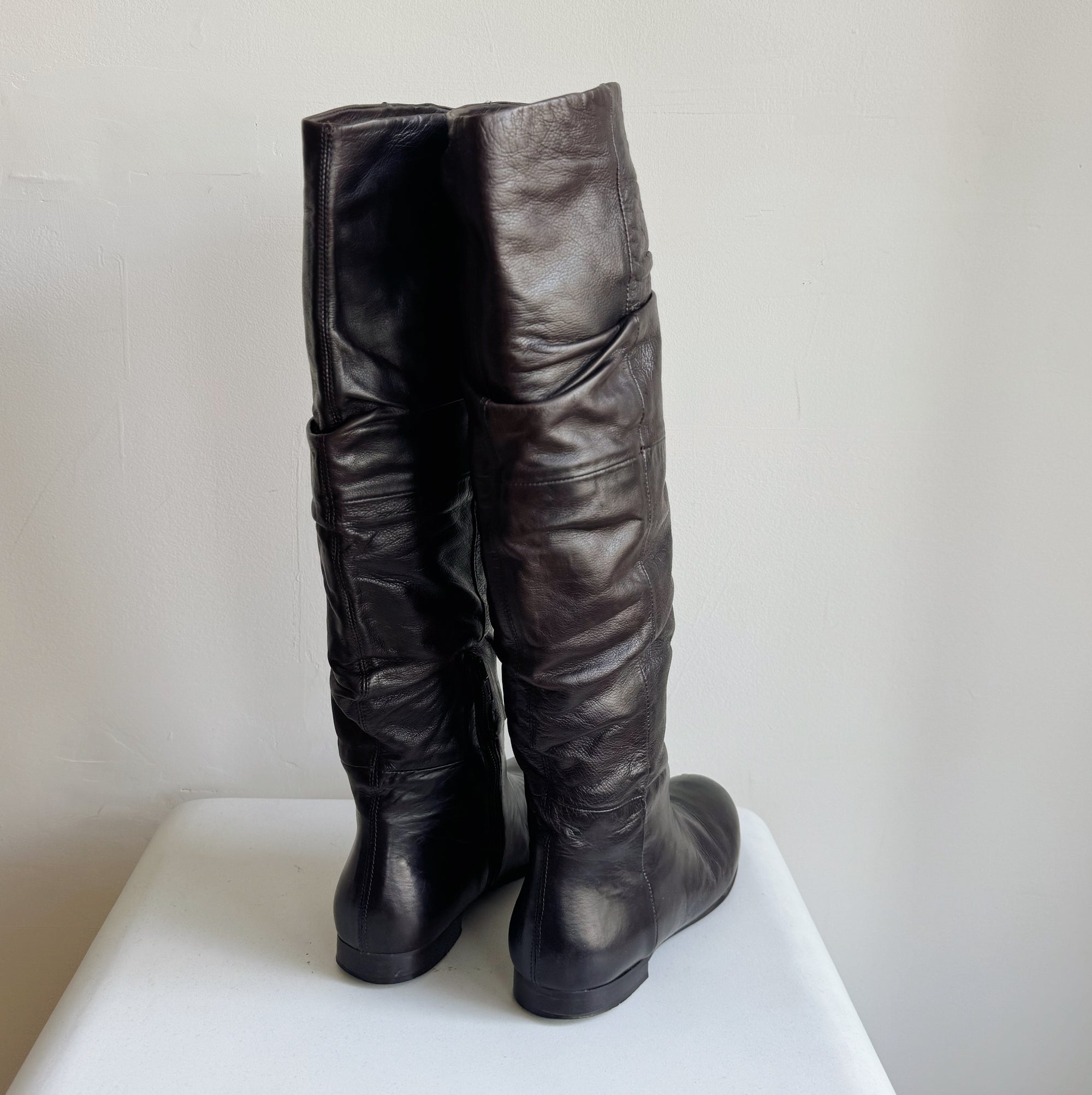Umber Soft Leather Knee High Slouch Boots | Size 37