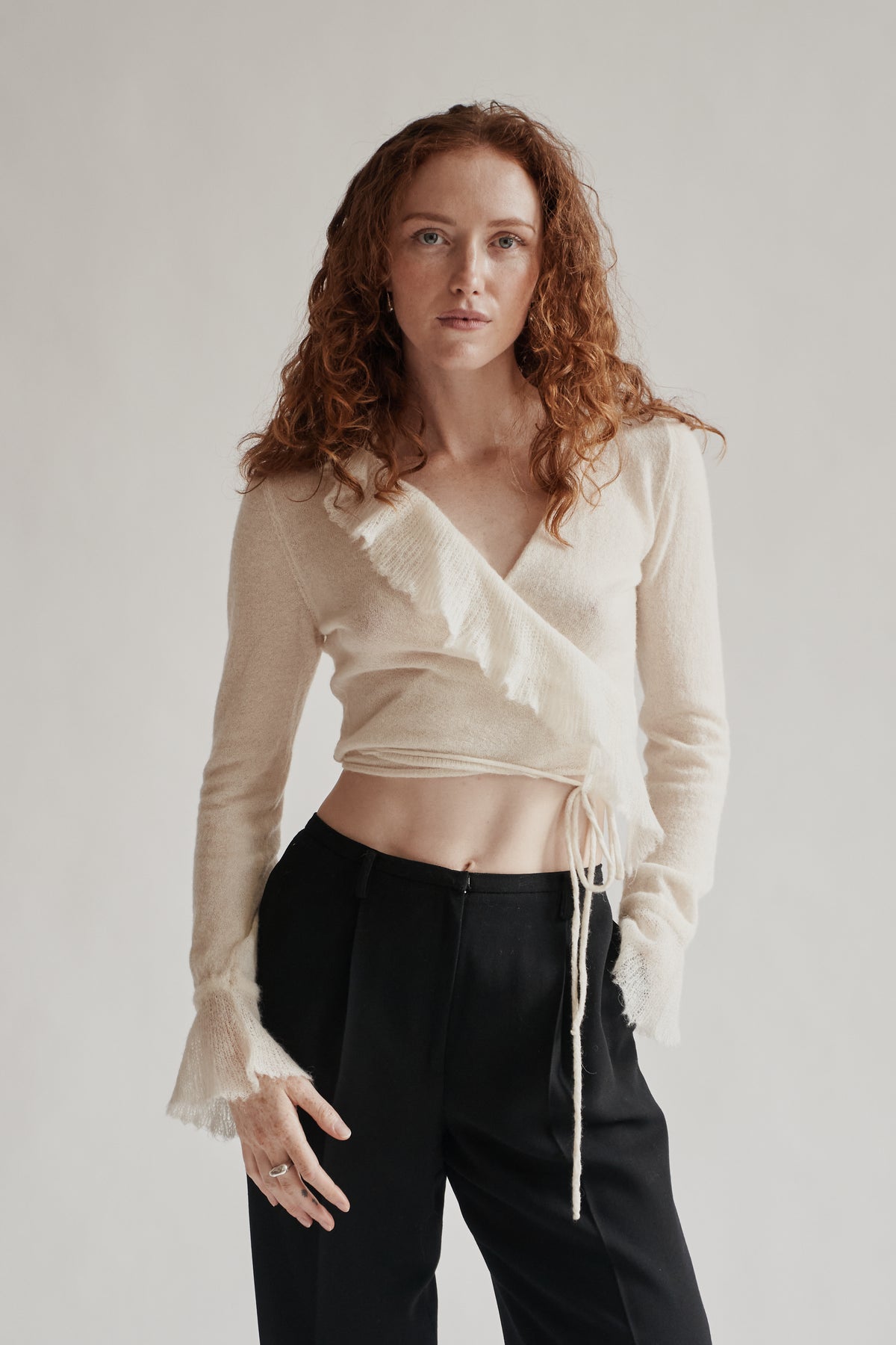 Cream Alpaca + Wool Ruffled Wrap Top