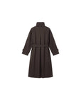 CUBIC | Stand Collar Belted Long Trench Coat in Reddish Brown