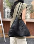 Italian Leather Braided Tote in Black
