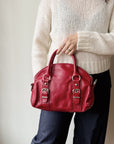 Red Buckle Detail Leather Bowler Bag